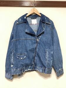 せ1366 ZARA ザラ デニムジャケット デニムダブルライダースジャケット XS-S ダメージ加工 ジージャン Gジャン 眼鏡 メガネ