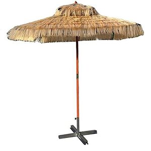 Thatched Tiki Umbrella, Beach Umbrellas, 1.8m*1.8m, Height 2.4m, Solid Wood Umbrella Stand, Square Design, Suitable For Beach,