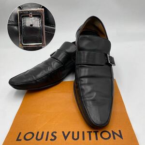 ルイヴィトン レザー 本革 ローファー ビジネスシューズ ドレスシューズ 革靴 ロゴ金具 ブラック 黒 LOUIS VUITTON 9/27.5cm相当 メンズ