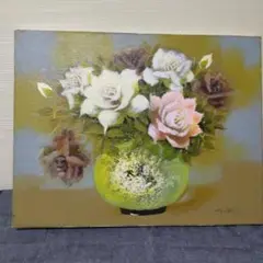 杉浦ミカ 画題 花 薔薇 額装無し 日本画 油絵 絵画 美術品アンティーク