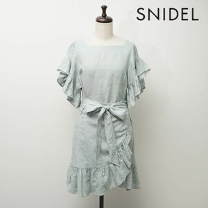 SNIDEL スナイデル リネン デザインフリル ラップ風フレアワンピース 膝丈 レディース ライトブルー 水色 サイズM*DC134