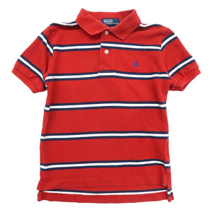 古着 キッズ ラルフローレン Polo Ralph Lauren 半袖ポロシャツ ボーダー ワンポイント レッドベース サイズ表記：3T　gd76866 OK03