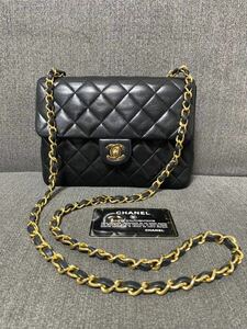 CHANEL シャネル チェーン ショルダーバッグ ブラック マトラッセ ココマーク ラムスキン カバン レディース カード有 ミニ 1円〜 バッグ