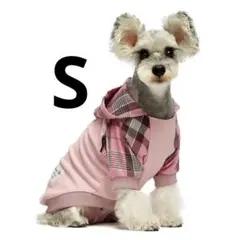 犬服 パーカー 綿100% チェック柄 部屋着 着脱しやすい ピンク S