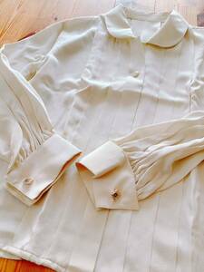 【Christian Dior】クリスチャンディオール　カフリンクス付き　シルクシャツ　ブラウス　Mサイズ　グレージュ　ヴィンテージディオール