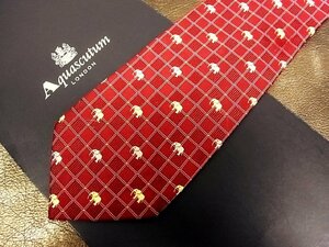 ★並品★4R01436【Aquascutum】アクアスキュータム「象 ゾウ 動物 格子 柄」ネクタイ