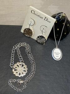 ・◆・Dior 希少 チョーカー ＆ ピアス２点 セット Christian Dior クリスチャンディオール ネックレス 花 シルバー … used. ・◆・