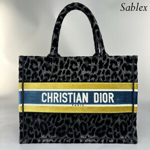 【新品同様】Christian Dior クリスチャンディオール ブックトート ミディアム ベロア トートバッグ ヒョウ柄 ブラック 激レア 