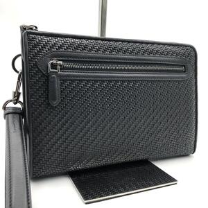 【希少/極美品】エルメネジルドゼニア Ermenegildo Zegna クラッチバッグ ペッレ テスータ 編み込み セカンドバッグ レザー 黒 メンズ 伊製