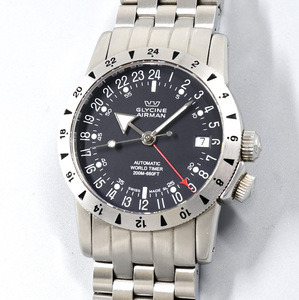 【美品/付属品あり】GLYCINE AIRMAN グリシン エアマン Ref.3831. 19T 200m ワールドタイマー 裏スケルトンバック メンズ ブラックダイヤル