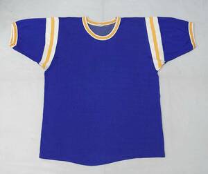 70s ヴィンテージ フットボールTシャツ L 青 黄 レーヨン系 82 ナンバリング