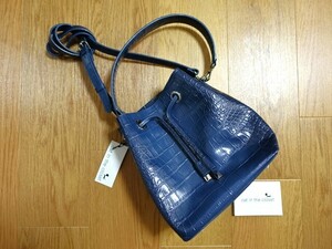 新品 未使用 タグ付き キャットインザクローゼット 牛革 クロコダイル 型押 2way 巾着 ショルダーバッグ ネイビー×ピンク