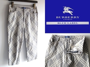 BURBERRY BLUE LABEL バーバリー ブルーレーベル ジャガード バイアスノバチェック柄 テーパード クロップド カプリ パンツ 38 グレー