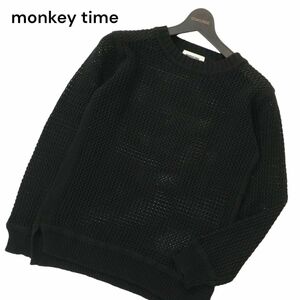 monkey time モンキータイム ユナイテッドアローズ MT コットン リネン メッシュ★ ニット セーター Sz.S　メンズ 黒　A4T02729_3#J