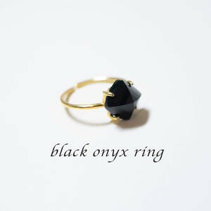 天然石 リング オニキス フリーサイズ ブラック ゴールド 18KGP / s925 指輪 黒