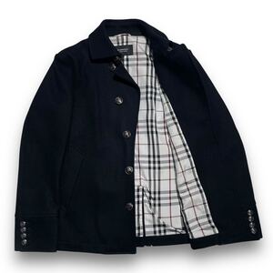 BURBERRY BLACK LABEL バーバリーブラックレーベル マリンコート ジャケット Mサイズ メルトンウール ホースロゴ刻印銀ボタン ノバチェック