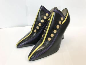 (D) GIANNI VERSACE ヴェルサーチ メデューサ金具 レザー ヒール ブーツ 35.5 ブラック