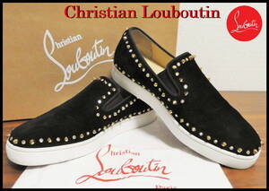 正規品 クリスチャンルブタン 41 ベロア スワロ 黒 スリッポン メンズ スニーカー Christian Louboutin ピックボート スタッズ 金 スエード