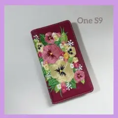 Android One S9アンドロイドスマホケースカバー手帳刺繍花おしゃれ