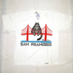 【未使用】crazy shirts BRIDGE CAT SAN FRANCISCO 古着 1980年代 タグ付き USA HAWAII MEDIUM クリバンキャット Tシャツ シミあり