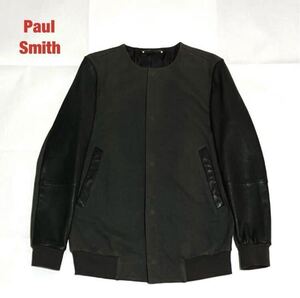 【人気】Paul Smith　ポールスミス　ノーカラーブルゾン　やぎ革レザー　ゴートレザー　バイカラー　定価52,800円　253215 423P