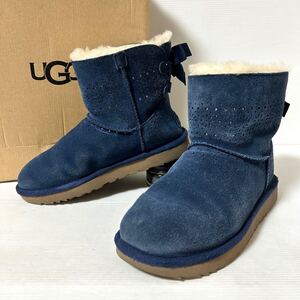 【美品/BOX付】UGG DAE Sunshine Perf 101919 アグ　サンシャインブーツ　スエード　シープスキン リボン　US7 24cm ネイビー　＊79