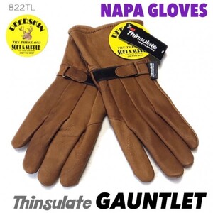 送料無料★NAPA GLOVES ナパ 鹿革 防寒 冬用 ガントレット シンサレート グローブ 822TL-XS ブラウン 裏地付 レディース対応 定番人気