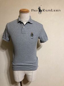 【良品】 Polo Ralph Lauren ポロ ラルフローレン ベアロゴ 鹿の子 ポロシャツ トップス サイズXS スリムフィット 半袖 グレー