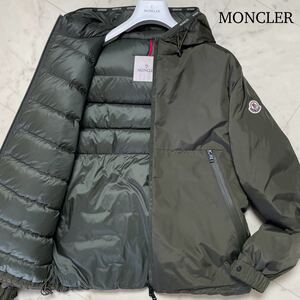 L相当★MONCLER モンクレール LAURAIN GIUBBOTTO ダウンジャケット パーカー フード ブルゾン アウター Wジップ 止水ジップ カーキ メンズ