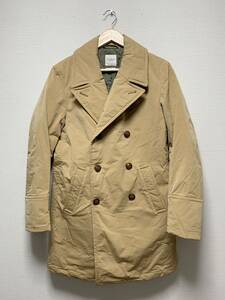 美品☆国内正規[M.I.D.A.] 価75,900 Down Padding Rubber P-coat ロング ナイロンダウンピーコート46 ベージュ MIDA M184003 ミダ