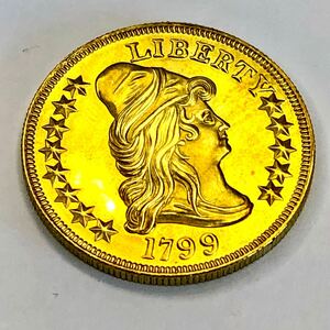 X382 金貨　古銭　アメリカ　1799年　自由の女神　リバティ　星の数・13　盾　イーグル　1ドル　大型　コイン　硬貨