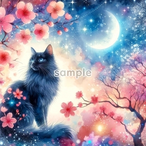 A3 350dpi 黒猫 水彩 オリジナル絵イラスト著作権フリー画像素材 62P Cat watercolor black Original picture image material