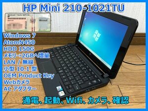 HP Mini 210-1021TU 小型 Windows SSD Atom N450 1.66GHz 10.1ワイド OEM Key付き カメラ 軽量 Wifi LAN USB ブラック AC 起動確認 即決