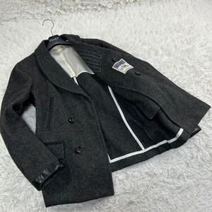 【美品】TOMORROWLAND トゥモローランド ショールカラー メルトンウール ピーコート SHETLAND WOOL レザー切替 羊革 アウター 刻印ボタン M