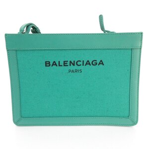 美品 BALENCIAGA バレンシアガ ネイビーポシェット キャンバス×レザー ロゴ ショルダーバッグ 390641 グリーン ◆