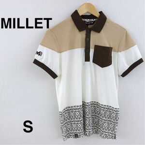 【タグ付き新品】　MILLET　ミレー　ポロシャツ　半袖　90　メンズS　茶色　ベージュ　ロゴ　刺繍　オシャレ