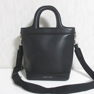 新品同様 CHARLES&KEITH チャールス&キース エコレザー 2way ハンドバッグ ショルダーバッグ ブラック ◆