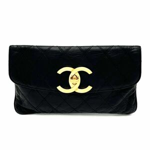 1円 良品 CHANEL シャネル ビコローレ デカ ココマーク ターンロック レザー クラッチ バッグ ポーチ dD06116N