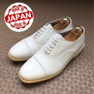 ★【 Made in JAPAN 】 ★ ストレートチップ ホワイトレザー プレーントゥ レザーシューズ ★サイズ 28