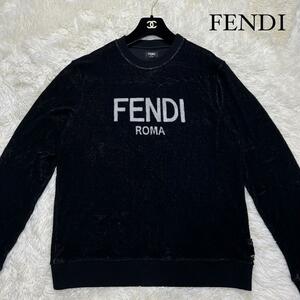 極希少/デカロゴ/フェンディ◎FENDI スウェット ルームウェア ブラック 黒 コットン 綿 M