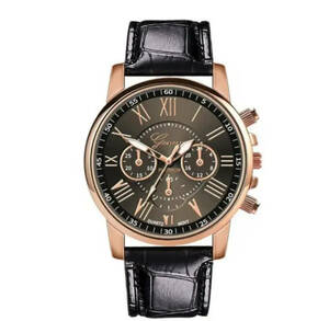 時計 腕時計 ギリシャ文字 アナログ メンズ クォーツ レザー ベルト 高品質 レザー ファッション時計 ウォッチ 男女兼用 ブラック　1