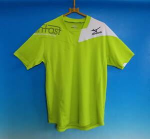 P2MA5086緑黄色シャツ★ミズノ 陸上 ランニング プラクティス半袖シャツ（ライムイエロー×ホワイト）サイズL