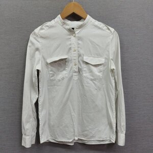 Z1897 A.P.C. アーペーセー 長袖 シャツ ブラウス XS ホワイト ノーカラー プルオーバー ストライプ エポレット フラップ ポケット