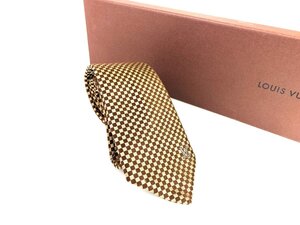 美品　ルイ・ヴィトン　Louis　Vuitton　クラヴァット　マイクロダミエ　シルクネクタイ　ブラウン系　剣先：9cm　同梱不可　YNT-932