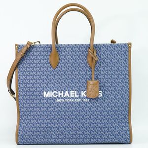 本物 マイケルコース MICHAEL KORS ミレラ ラージ 2WAY ショルダーバッグ トートバッグ ポシェット キャンバス ブルー