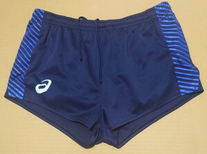 中古●アシックス ランニングパンツ インナー付 濃紺 ライン Sサイズ 陸上 部活 ショートパンツ ウェア ミニ丈 ASICS 匿名 