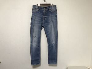 本物ヌーディージーンズNUDIEJEANSコットンダメージ加工ワイドデニムパンツサーフアメカジミリタリービジネススーツワークメンズ青29S