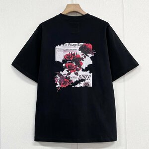 絶賛ヨーロッパ製※定価2万◆ブルガリア発※RISELIN 半袖Tシャツ コットン100％ 快適 通気 バラ イラスト スウェット 男女兼用 夏 M/46