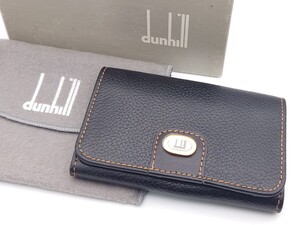 【N410】 未使用 dunhill キーケース ダンヒル 鍵入れ 6連 三つ折り レザー ロゴ ブラック系