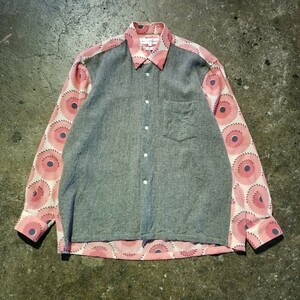 COMME des GARCONS SHIRT 90s ウール切替シャツ 歯車プリント 1990s コムデギャルソンシャツ